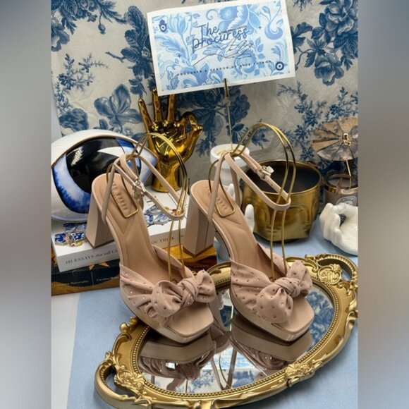 🆕 TED BAKER 🧿 NWOT MADDY Pink Crystal Embellished Bow Platform Sandals, Sz 7 - Picture 2 of 15